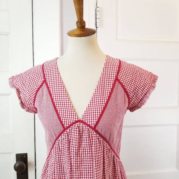 Anthropologie Intropia Patched Gingham Swing Dress, Size 36 - Picture 9 of 12